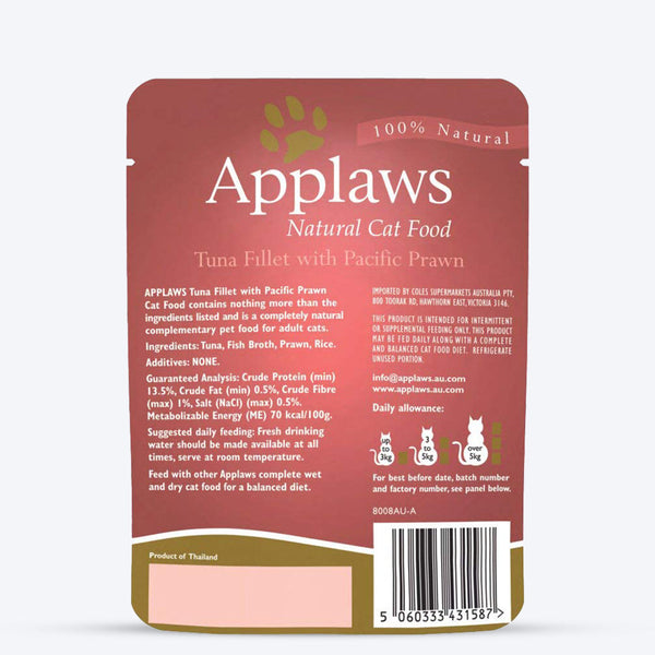 Applaws Natural 75% Tuna Fillet with Pacific Prawn in Broth Wet Cat Food - 70 g