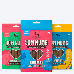 HUFT Yum Nums: Real Chicken & Fruity Soft Sticks Treat Combo For Dog - 225 gm (Each 75g)