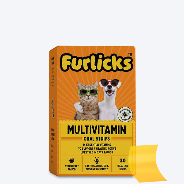 Furlicks Multivitamin Strawberry Oral Food Supplement For Cats and Dogs - 45g (30 Strips)